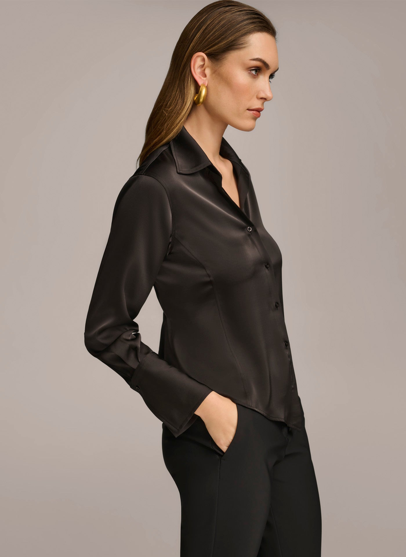 (image for) FASHIONABLE COLLARED BUTTON DOWN BLOUSE